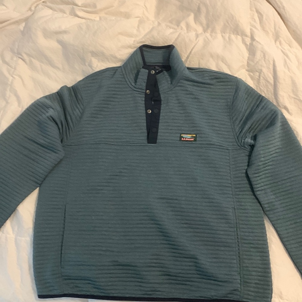 LL Bean Men’s Airlight Blue Knit Ribbed Snap Button Pullover XL